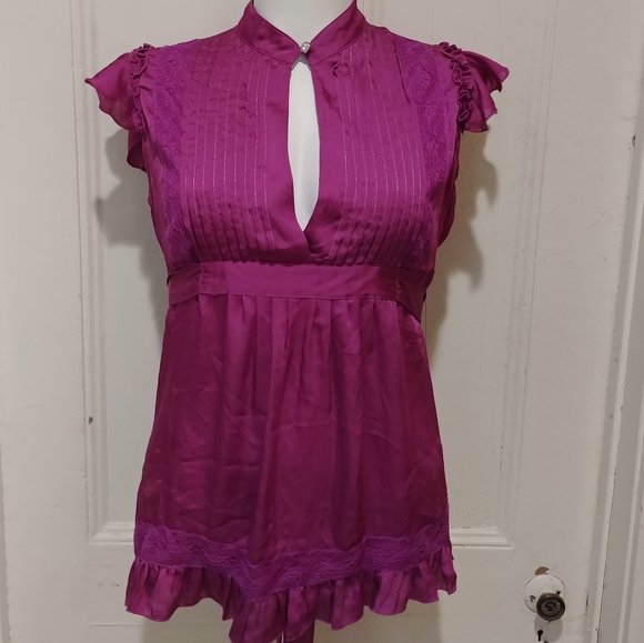 River Island UK Keyhole Tie Waist Blouse - Picture 2 of 8